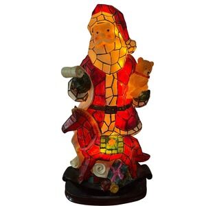 VTG Santa Claus Plastic Luminous Lighted Christmas Figure w/Faux Stain Glass 19"